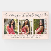 Blush roze Afstuderen 3 Foto modern script Spandoek (Horizontaal)