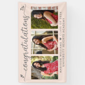 Blush roze Afstuderen 3 Foto modern script Spandoek (Verticaal)