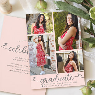 Blush roze Afstuderen 4 Foto modern script Aankondiging