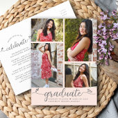Blush roze Afstuderen 4 Foto modern script Uitnodiging Briefkaart
