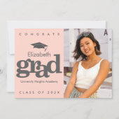 Blush roze afstuderen foto grijs pet modern vet aankondiging (Voorkant)