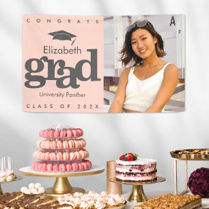 Blush roze afstuderen foto grijs pet vet modern spandoek