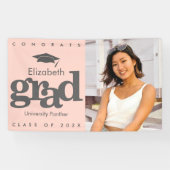 Blush roze afstuderen foto grijs pet vet modern spandoek (Horizontaal)