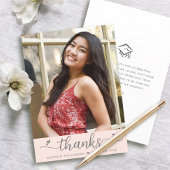 Blush Roze Afstuderen Foto Moderne Script Hearts Bedankkaart