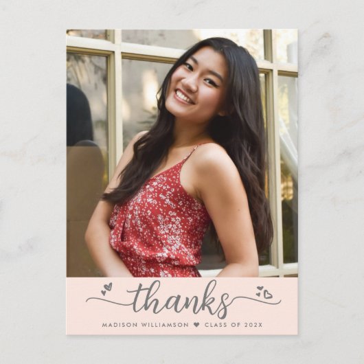 Blush Roze Afstuderen Foto Script Heart Hartelijk  Briefkaart (Voorkant)