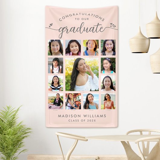 Blush Roze Afstuderen K-12 Moderne fotocollage Spandoek