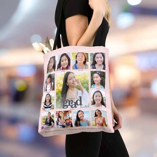 Blush Roze Afstuderen K-12 Moderne fotocollage Tote Bag