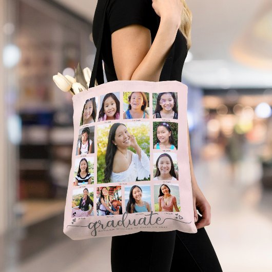 Blush Roze Afstuderen K-12 Script 13 Fotocollage Tote Bag