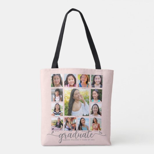 Blush Roze Afstuderen K-12 Script 13 Fotocollage Tote Bag (Achterkant)