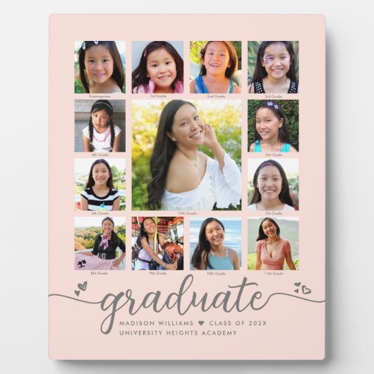 Blush Roze Afstuderen K-12 Script Photo Collage Fotoplaat (Voorkant)