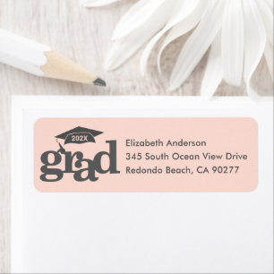 Blush Roze Afstuderen Modern Type Grijs Pet Adres Etiket