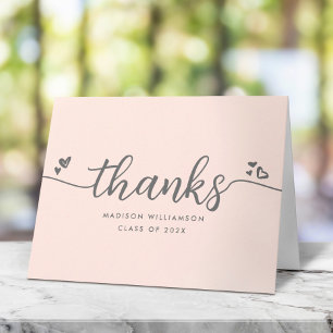 Blush roze Afstuderen Moderne elegante script Hoor Bedankkaart