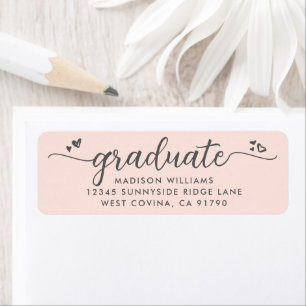 Blush Roze Afstuderen Script Harten Modern Adres Etiket