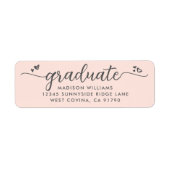 Blush Roze Afstuderen Script Harten Modern Adres Etiket (Voorkant)