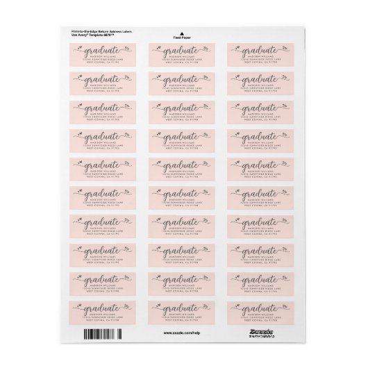 Blush Roze Afstuderen Script Harten Modern Adres Etiket (Full Sheet)