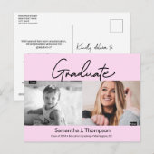 Blush roze Afstuderen Toen en Nu Afstuderen Foto's Aankondigingskaart (Voorkant / Achterkant)