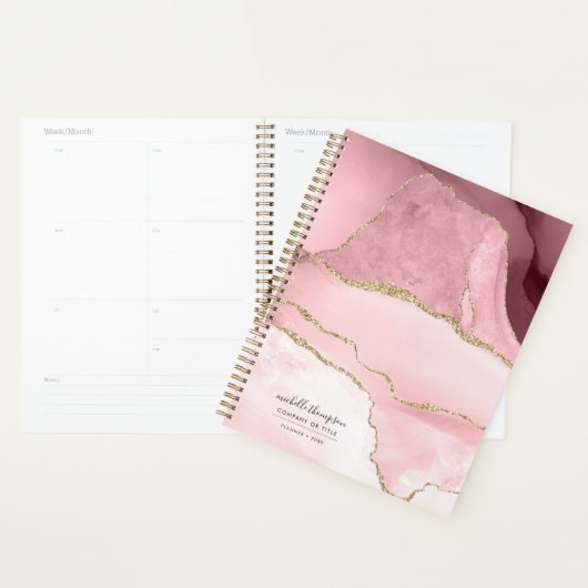 Blush Roze Agaat & Gouden Glitter Waterverf Planner (Display)