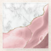 Blush roze Agate Gold Glitter White Faux Marble Glazen Onderzetter (Voorkant)