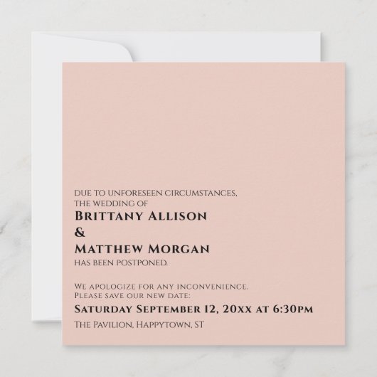 Blush roze als we je kunnen knuffelen uitgestelde kaart (Achterkant)