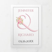 Blush roze ampersand met roze rozen bruiloft drieluik uitnodiging (Cover)