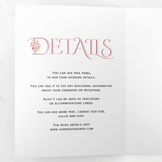 Blush roze ampersand met roze rozen bruiloft drieluik uitnodiging (Binnenzijde eerst)