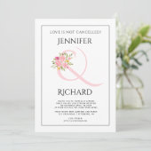 Blush roze ampersand, roze rose virtuele bruiloft kaart (Staand voorkant)