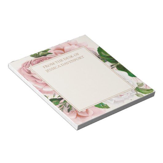 Blush Roze Antiek Floral Cream uit bureau van Notitieblok (Schuin)