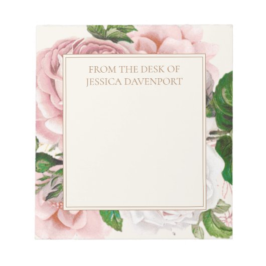 Blush Roze Antiek Floral Cream uit bureau van Notitieblok (Voorkant)