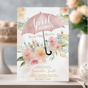 Blush roze april douches brengen mei bloem paraplu kaart