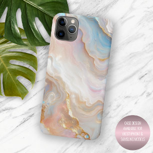 Blush Roze Aqua Blauw Goud Wit Marmer Art Patroon iPhone 15 Pro Max Hoesje