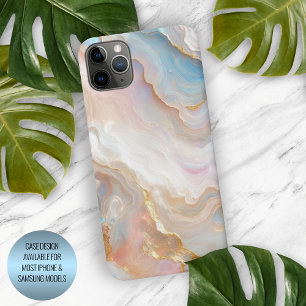 Blush Roze Aqua Blauw Goud Wit Marmer Art Patroon iPhone 15 Pro Max Case