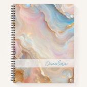 Blush Roze Aqua Blauw Goud Wit Marmer Art Patroon Notitieboek (Voorkant)