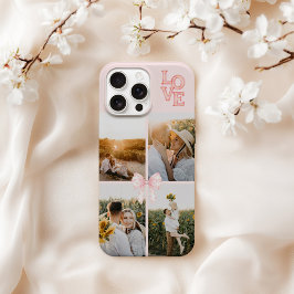 Blush Roze Aquarel Liefde Aangepaste 4 Foto Collag iPhone 16 Pro Max Hoesje
