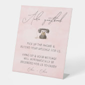 Blush roze audio guestbook-teken reclamebord met voetstuk (Voorkant)