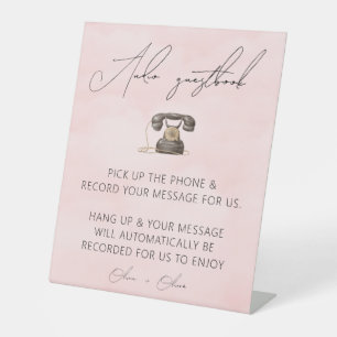 Blush roze audio guestbook-teken reclamebord met voetstuk