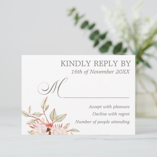 Blush Roze Australian Flowers Bruiloft RSVP Kaart (Staand voorkant)