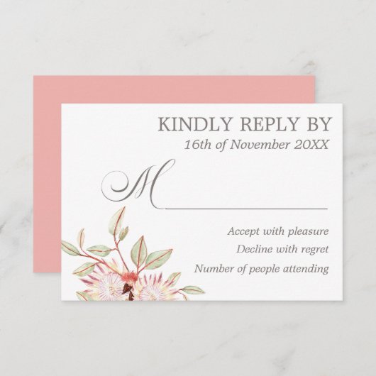 Blush Roze Australian Flowers Bruiloft RSVP Kaart (Voorkant / Achterkant)