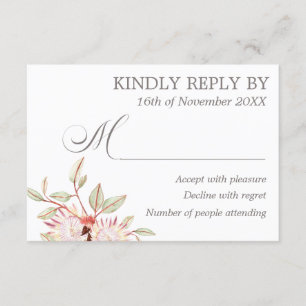Blush Roze Australian Flowers Bruiloft RSVP Kaart