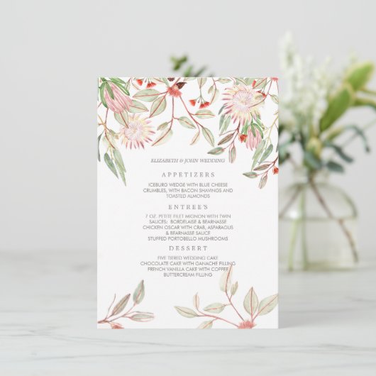 Blush Roze Australische Bloemen Bruiloft Menu (Staand voorkant)