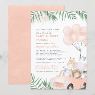 Blush roze auto-Safari-dieren rijden op Baby showe Kaart