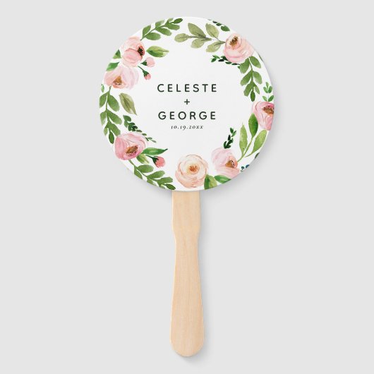 Blush roze baardbruiloft handwaaier (Voorkant)