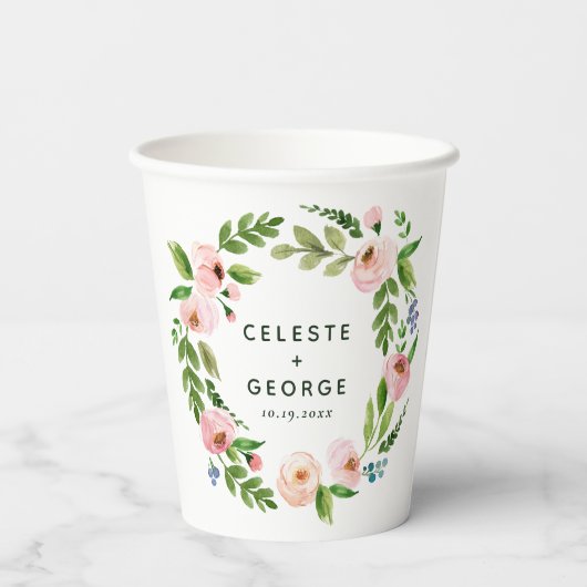 Blush roze baardbruiloft papieren bekers (Achterkant)