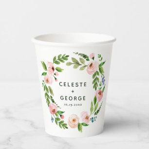 Blush roze baardbruiloft papieren bekers
