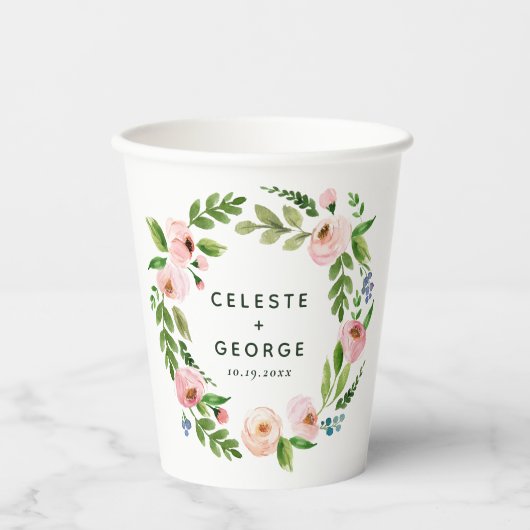 Blush roze baardbruiloft papieren bekers (Voorkant)