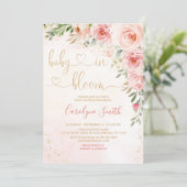 Blush roze Baby in Bloom Baby shower Invitation Kaart (Staand voorkant)