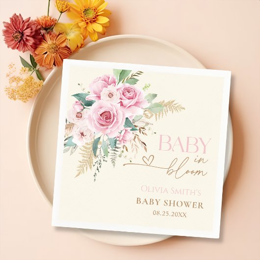 Blush Roze Baby in Bloom Boho Floral Baby shower Servet