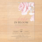 Blush Roze Baby in Bloom Shower Bloemen Meisje Acryl Uitnodigingen (Voorkant)