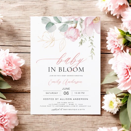 Blush Roze Baby in Bloom Shower Bloemen Meisje Kaart