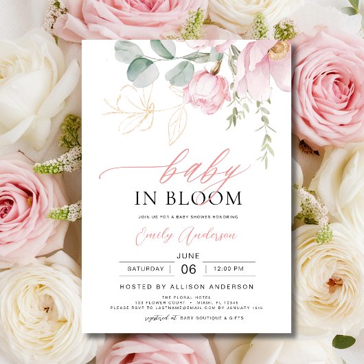 Blush Roze Baby in Bloom Shower Bloemen Meisje Kaart