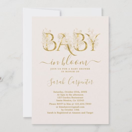 Blush roze Baby in Bloom Shower Girl Invitation Kaart (Voorkant)